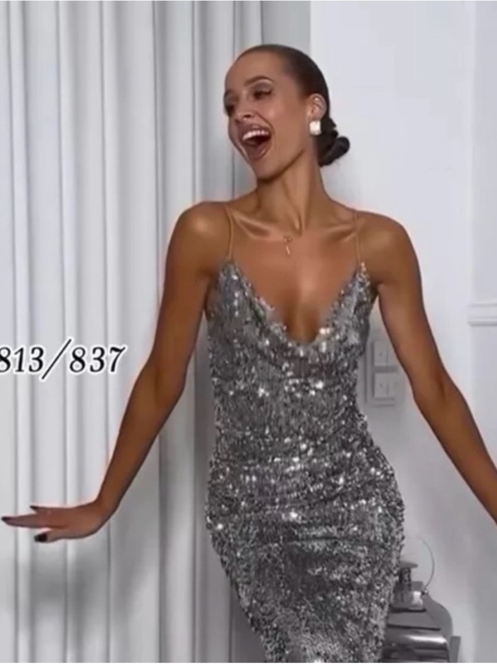 New with tags! Zara Silver Sequin Slip Dress with Cowl Neck